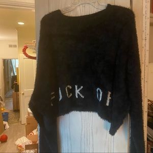 Nasty Gal cropped fuzzy sweater Black L